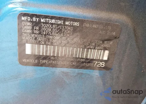 2017 Mitsubishi Mirage Es z USA, uszkodzony, nr VIN ML32A3HJ9HH013589